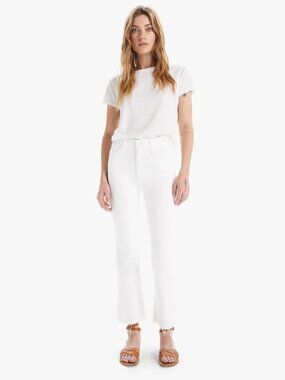 MOTHER The Hustler Ankle Fray Jeans White Sz 28 $228